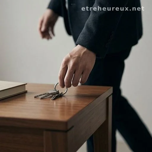 Hands placing keys on a table as a symbol of a firm, calm decision