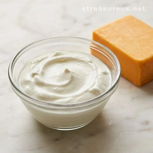 Plain Greek yogurt and sharp cheddar cheese side by side on a kitchen surface