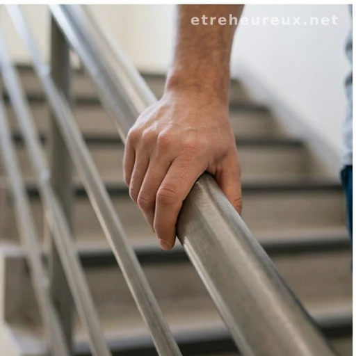 Hand gripping a handrail, illustrating sudden loss of balance
