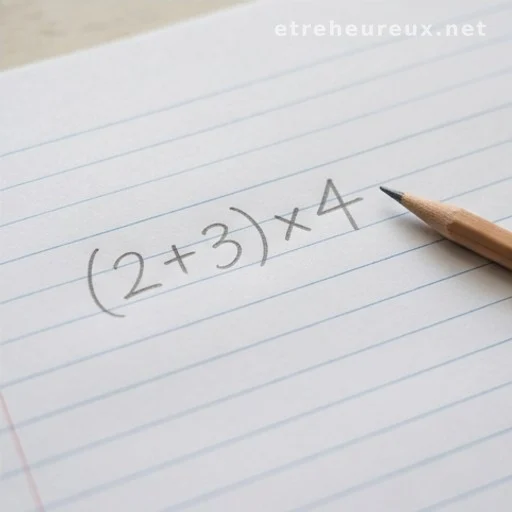 Handwritten math equation on notebook paper with a pencil