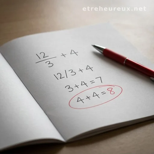 Solved arithmetic problem in a notebook with answer circled in red