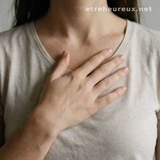 Person resting hand over heart area, soft lighting