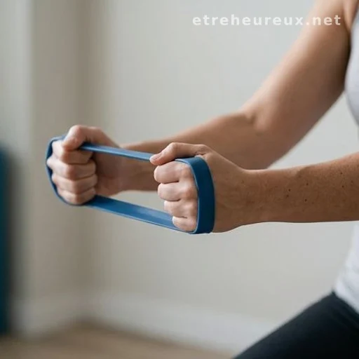 Hands holding a resistance band representing pelvic floor exercise