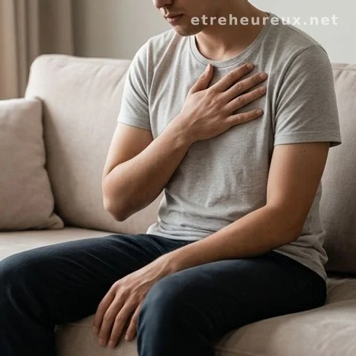 Person experiencing fatigue and shortness of breath at home