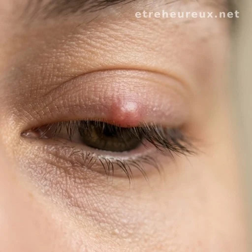 Close-up of an eyelid showing a stye bump, clinical lighting