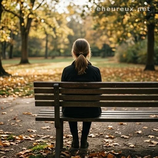 Person sitting alone on a park bench surrounded by autumn leaves