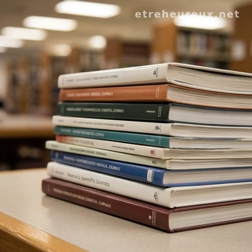 Pile de revues médicales et scientifiques sur une table de bibliothèque