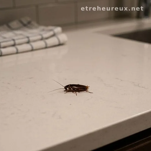 Cockroach on a kitchen counter at night