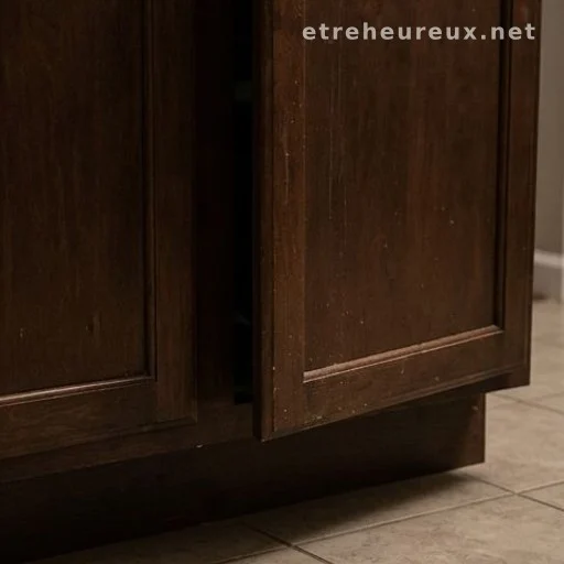Gap at the base of a kitchen cabinet where cockroaches could enter