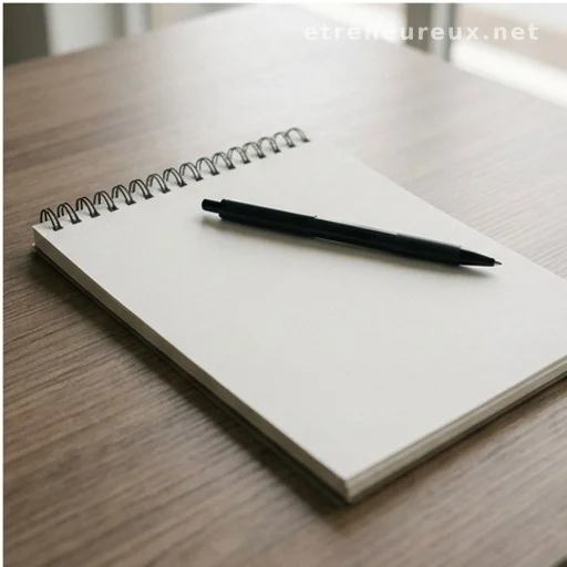 Bloc-notes vide sur un bureau de journaliste, stylo posé dessus