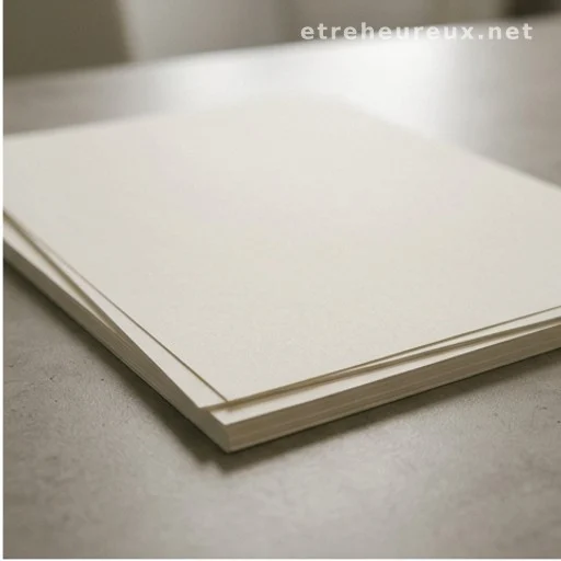 Feuilles blanches empilées sur un bureau, aucun texte visible