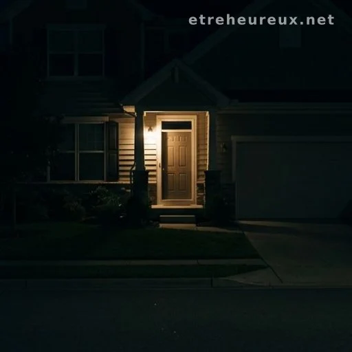 Quiet suburban street at night with a lit porch, Berthoud Colorado neighborhood