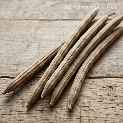 Moringa seed pods on a wooden surface, illustrating the plant at the center of the article