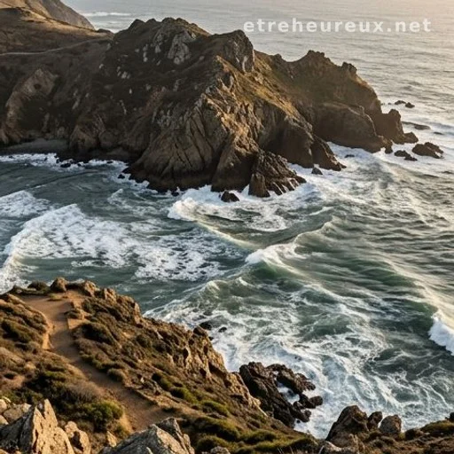 Coastal headland where two ocean currents meet, creating intersecting wave patterns
