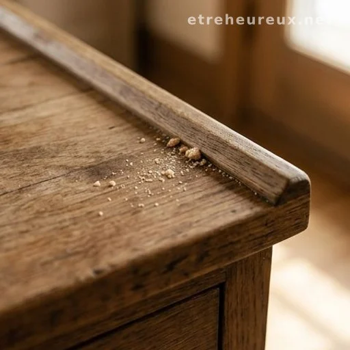Close-up of a kitchen island countertop raised lip catching bread crumbs
