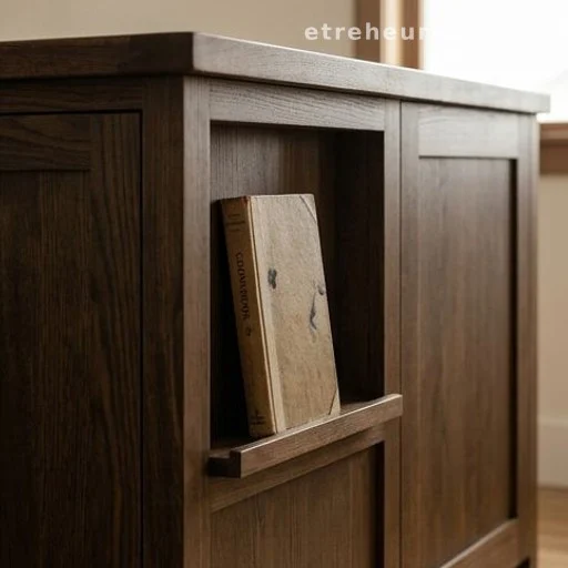 Shallow recessed shelf niche on the side of a kitchen island cabinet