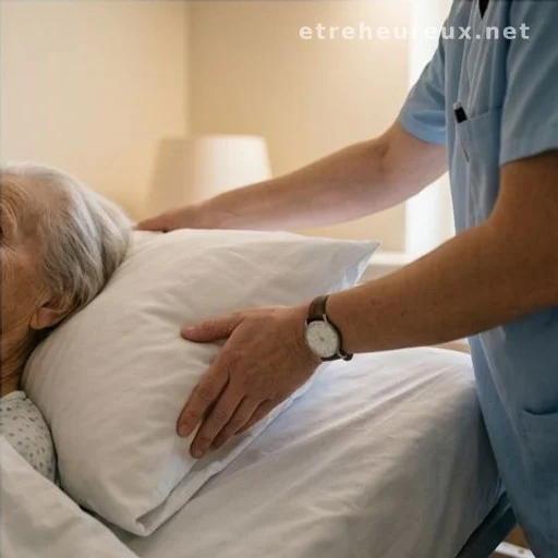 Caregiver adjusting a patient's position in a hospice room