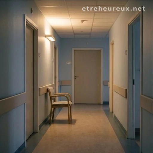 Empty corridor in a hospice care facility at dusk