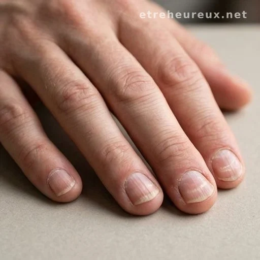 Hand with ridged and rough fingernails illustrating nail signs linked to health conditions