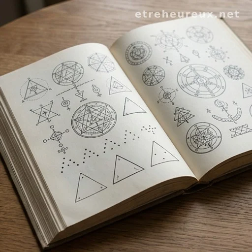 Hand-drawn triangle and dot symbols on paper, spiritual symbolism illustration