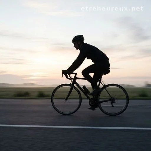 Silhouette of a cyclist in motion on an open road at dawn