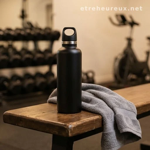Water bottle and towel in a gym setting illustrating dehydration and exercise