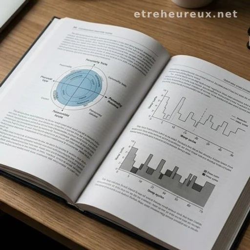 Open scientific journal showing personality and sleep research charts on a desk